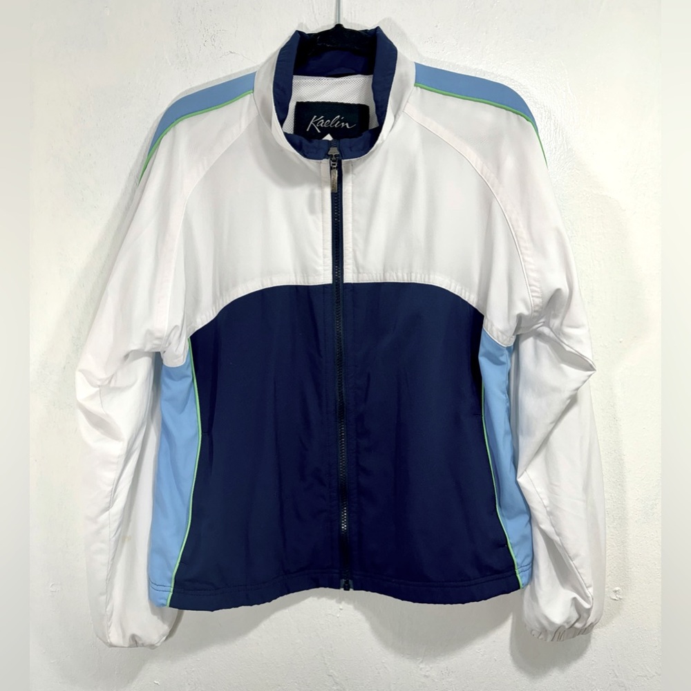 Vtg Kaelin Sporty retro track/windbreaker jacket in blue and white.Size XLP